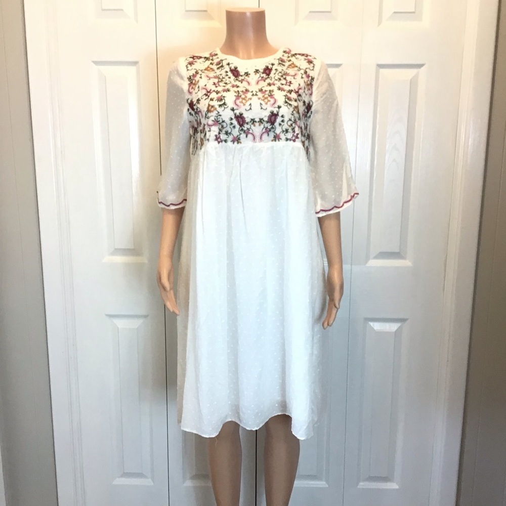 Orange Creek Womens Boho Lilly Embroidered Swiss Dot Babydoll Dress Size Medium